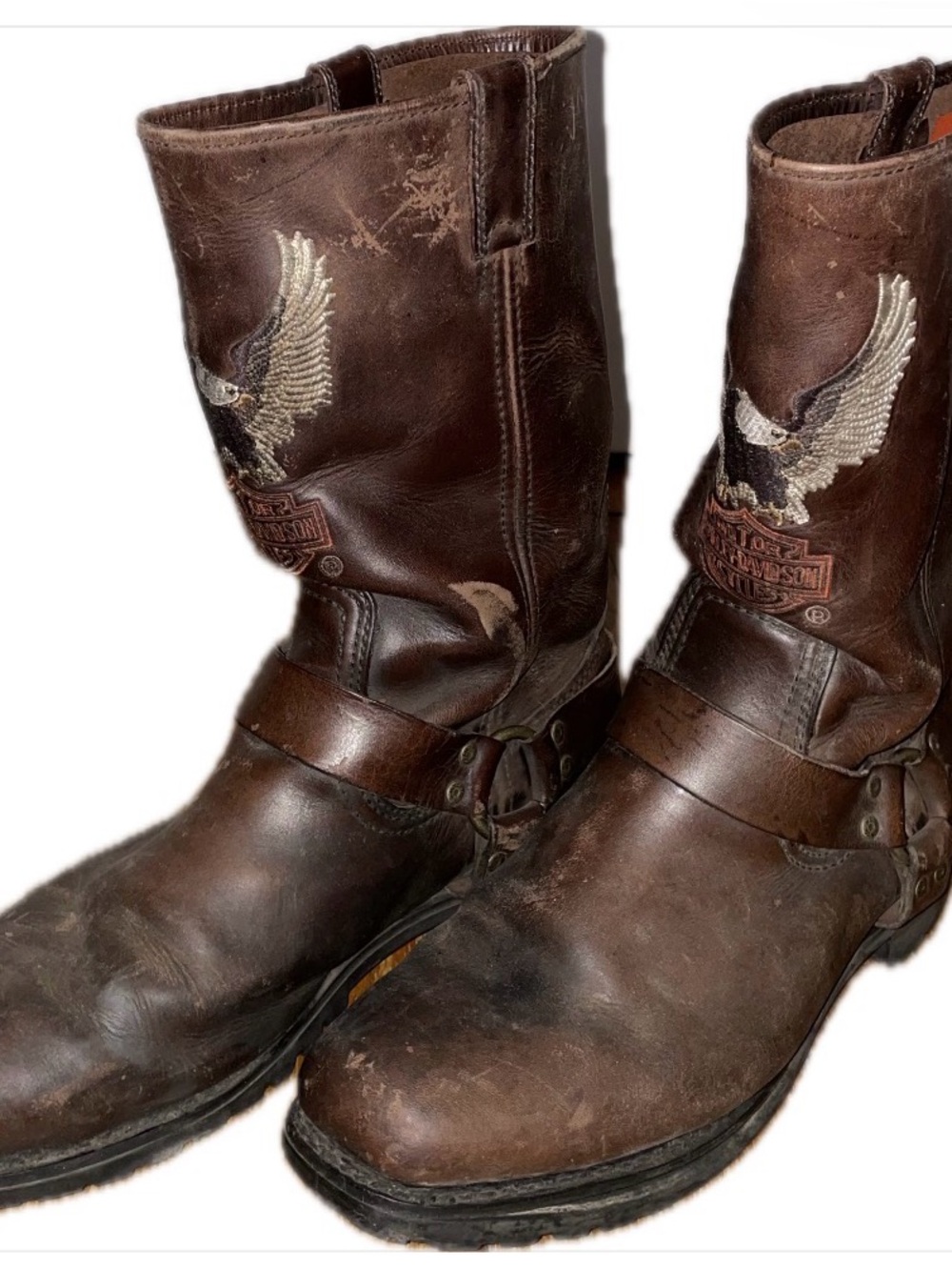 Harley-Davidson Brown Leather Eagle Harness Motorcycle Boots